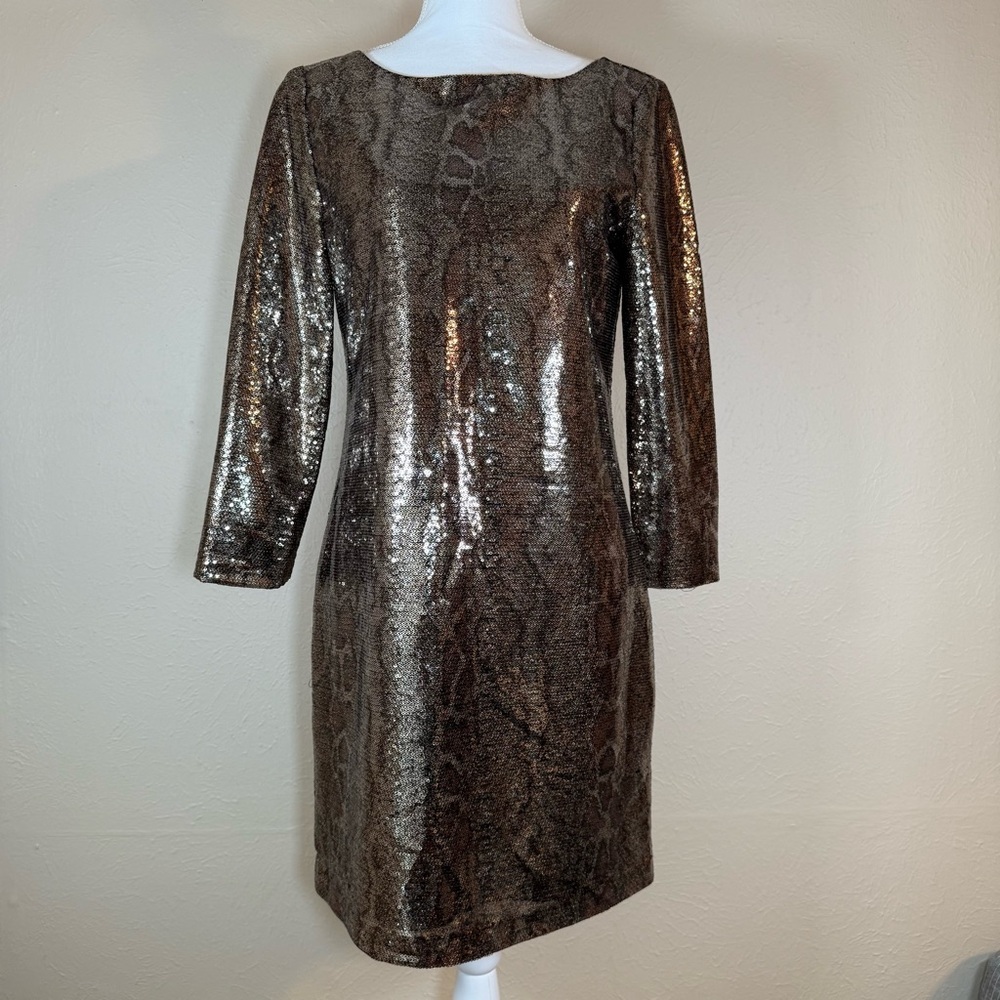 T Tahari Sequin Snake Print Long Sleeve Dress - Picture 3 of 5